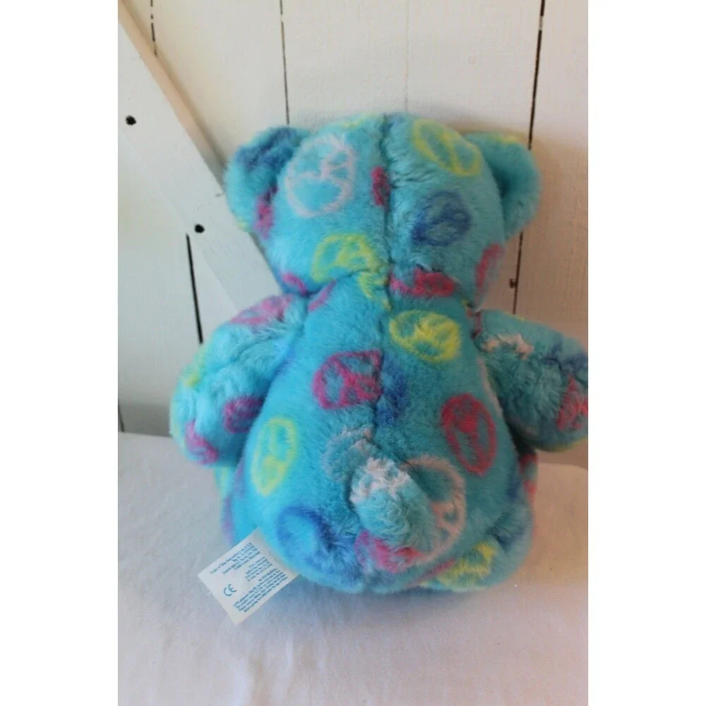 Build A Bear Blue/Pink Peace Bear Soft Plush Toy Animal 14